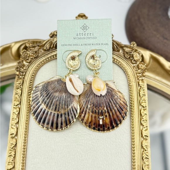 Atterri Genuine Shell & Freshwater Pearl Statement Earrings - Picture 3 of 8